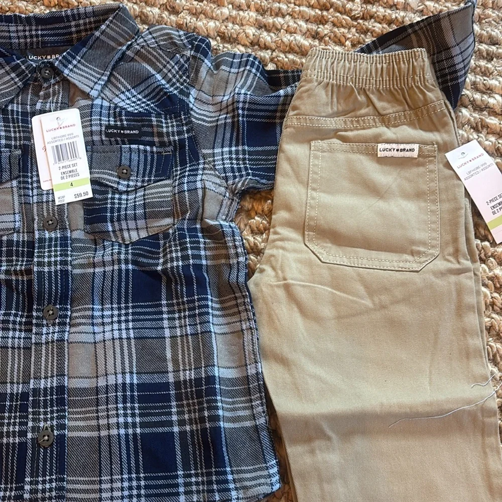 Lucky Brand Kids 2 Piece Plaid Shirt and Khaki‎ Jogger Set Size 4
